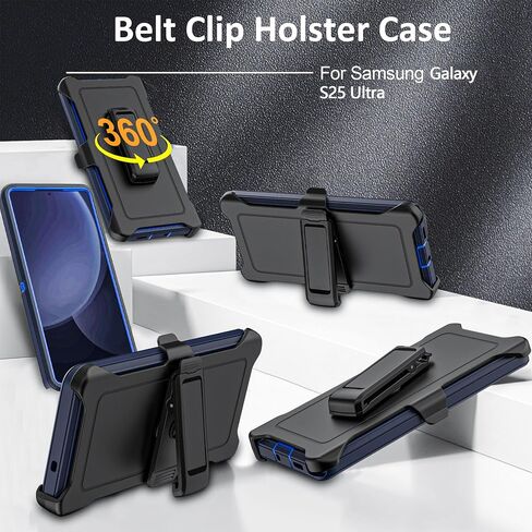 Compatible with Samsung Galaxy S25 Ultra Case, with Belt Clip Holster Heavy Duty Rugged Shockproof Full Body Protection Kickstand Cover for Samsung Galaxy S25 Ultra Phone (Black) in Saudi Arabia