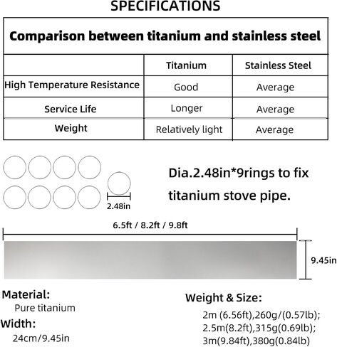 Titanium/Stainless Steel Rollable Chimney Pipe, Lightweight and Portable, DIY Folding Chimney for Hot Tent Stove, Titanium Tent Stove, Hot Tent Camping(Titanium, 2.5m/8.2ft) in Saudi Arabia