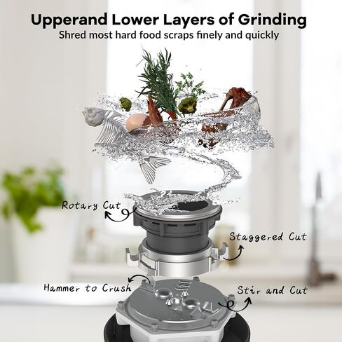 Garbage Disposal, 1 Hp Continuous Feed Food Waste Disposer with Air Switch, Compact Stainless Steel Food Waste Disposer, Food Waste Grinding System for Under Kitchen Sink, Gray in Saudi Arabia