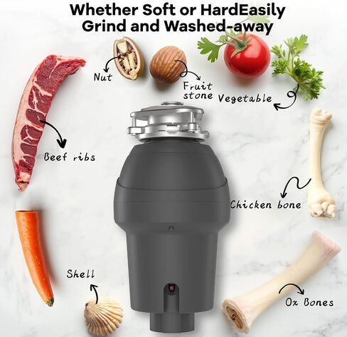 Garbage Disposal, 1 Hp Continuous Feed Food Waste Disposer with Air Switch, Compact Stainless Steel Food Waste Disposer, Food Waste Grinding System for Under Kitchen Sink, Gray in Saudi Arabia