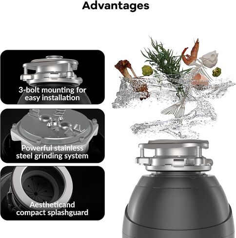 Garbage Disposal, 1 Hp Continuous Feed Food Waste Disposer with Air Switch, Compact Stainless Steel Food Waste Disposer, Food Waste Grinding System for Under Kitchen Sink, Gray in Saudi Arabia