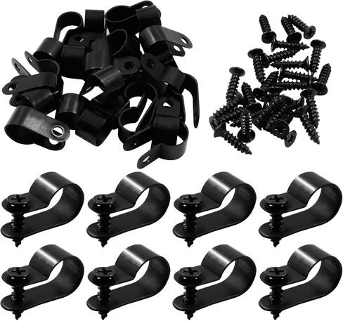 Bivethoi 120 PCS R-Type Cable Clip Wire Clamp,1/4" White Screw Mounting Clips Nylon Screw Mounting Cord Fastener Wire Conduit Clamp for Wire Management in Kuwait
