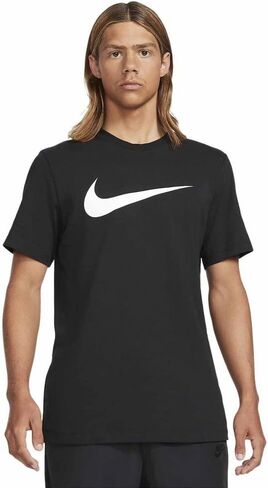 قمصان وتي شيرتات Nike Sportswear Icon Swoosh T للرجال النشطة مقاس M، اللون: أبيض/أسود in Saudi Arabia