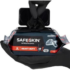 SAFESKIN Heavy Duty Nitrile Disposable Latex Free Gloves (40/160/1600 packs), Black Gloves for Food Prep, Cleaning, Mechanic
