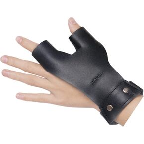 Huntingdoor Archery Hand Guard Shooting Glove Hand Protector Traditional Longbow Protective Gear Cow Leather for Left Hand Shooters Black