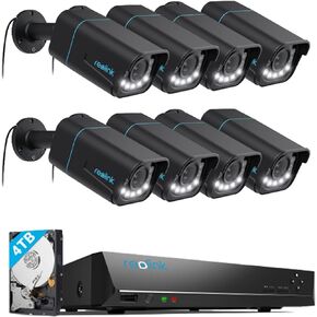 Reolink 4K 16CH PoE Camera Outdoor System, 8X RLC-811A Black PoE IP Security Cameras Bundle with RLN16-410 NVR 16 Channel Pre-Installed 4TB HDD, Motion Spotlights, 5X Optical Zoom, Smart Detection