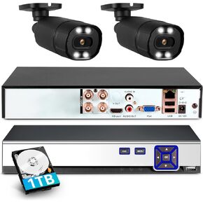 TOWODE 4CH Security Camera System 1080P 4-Channel Hybrid 5-in-1 DVR Security Video Recorder with 2pcs 5MP Cameras 24/7 Recording,Mobile APP & PC Remote Pre-Installed 1TB Hard Drive