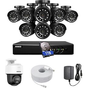ANNKE 3K Lite Security Camera System Outdoor with AI Human/Vehicle Detection, 8CH H.265+ DVR and 8 x 1920TVL 2MP IP66 Home CCTV Cameras & 1x 3K PT PoE Camera, Smart Playback, Email Alert with Images