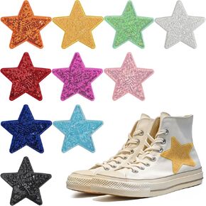 GYGYL 10Pcs Sequin Star Iron on Patches, Colorful Shiny Stars Patches Embroidery Patches for Clothes, Dress, Hat, Socks, Jeans, DIY Accessories