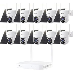 Kittyhok Solar Security Camera System Wireless Outdoor | 10pcs 2K Ultr Pan Tilt Home Solar Security Camera with Human Detection, Spotlight | 10CH Smart NVR, 60 Days Local Storage, 0 Monthly Fee
