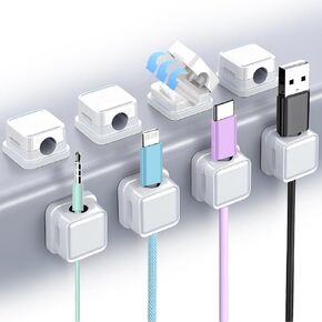 Cord Holder for Nightstand, Cable Clips 8pcs, Charging Cable Holders for Cords, Phone Charger Wire Organizer Keeper for Nightstand Car Office Accessory (White-8pcs)