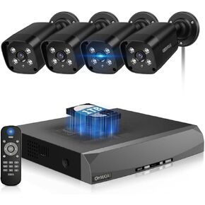 《130° Wide Angle & 2-Way Audio》Outdoor Wired Security Camera System, Black 8MP IP Cameras,Home Video Surveillance