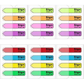 Tatuo 2400 Pcs Sign Here Tabs Colored Flag Stickers 8 Colors with Dispenser Arrow Flag Easy to Post for Notary Books Paper (Sign Here Style)