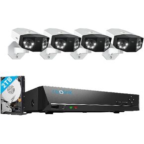 REOLINK 4K PoE Security Camera System, IP Outdoor Cameras 4X Duo 2 PoE with 1x RLN8-410 (Built-in 2TB HDD) Video Recorder
