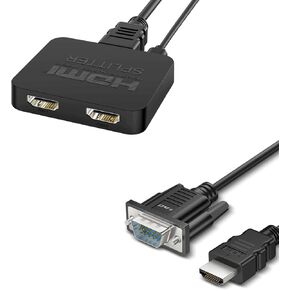 J&D Bundle–2 Items: HDMI Splitter 1 in 2 Out and 6.6 feet HDMI to VGA Cable