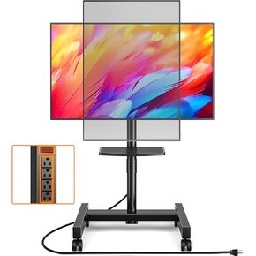 TVON Rolling TV Stand with Mount with Power Outlet for Most 13-50 inch TVs/Screen up to 55 lbs, Height Adjustable TV Floor Stand with Tilting and Rotating, Portrait to Landscap, Max VESA 200x200mm