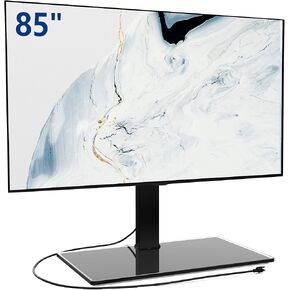 Fitueyes Universal TV Stand مع منافذ الطاقة لأجهزة تلفزيون 50-85 بوصة ، ودوارة وارتفاع القابلة للتعديل في غرفة المعيشة غرفة نوم ، و 27.5''large قاعدة زجاجية مزجعة تحمل ما يصل إلى 143 رطلا.