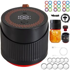 3 IN 1 Portable Automatic Mason Jar Vacuum Sealer Kit for Food Storage and Preservation | Mason Sealer for Canning | Vacuum Sealing Machine with Wide and Regular Mouth Mason Lids | Black