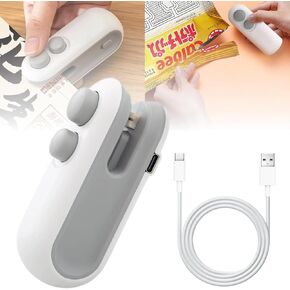 Mini Bag Sealer, Upgraded 2 in 1 Mini Heat Sealer&Cutter, Magnetic Rechargeable Small Bag Sealer Heat Seal Machine, Portable White Resealer Machine Sealer for Plastic Bags Chip Storage Snack Freshness