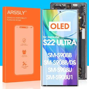 OLED Screen Replacement for Samsung Galaxy S22 Ultra 5G S908 LCD Display for Samsung S22 Ultra Digitizer SM-S908B SM-S908U Screen Touch Assembly with Tools(Black with Frame)