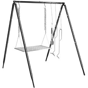 Grill Swing Campfire Cooking Stand, BBQ Grill for Cookware, Bruntmor Dutch Oven Adjustable Collapsible Legs with Hooks and Accessories
