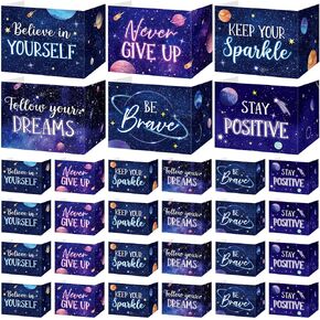 24 Pcs Inspirational Privacy Folders for Students Privacy Boards Cardboard Desk Divider Classroom Waterproof Testing Divider Bulk for School Teacher Home Focus Study Supplies(Space)