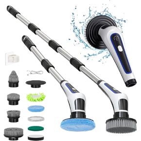 Upgrade Electric Spin Scrubber,Rotatable Electric Scrubber for Cleaning,Power Scrubber with Long Handle & 9 Replaceable Brush Heads,Automatic Shower Cleaner Brush for Bathroom,Floor,Glass,Wall