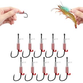 10Pcs Luminous Live Shrimp Hooks,Holes with Night Light Fishing Hooks High Carbon Steel Barbed with Barbed,Saltwater Corrosion-Resistant for Freshwater & Saltwater Fishing