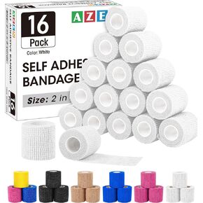 AZEN 16 Pack Self Adhesive Bandage Wrap, 2" X 5 Yards Elastic Cohesive Bandage Wrap, Color Athletic Tape, Vet Wrap, Ankle Tape, Tattoo Grip Tape Wrap