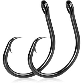 9KM DWLIFE Fishing Hooks Circle Hooks 4X Strong Fish Hook,High Carbon Steel Non-Offset Closed Eye Wide Gap for Catfish Striped Bass Salmon Fresh and Saltwater 25pcs