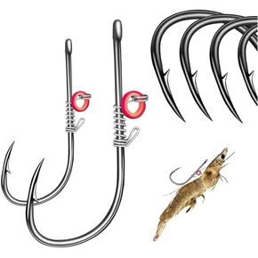 Fishing Hooks,Fishing Jigs,Live Shrimp Fixed Hooks,Barbed & Perforated Carbon Steel Fishing Hooks Capable of Carrying Live Shrimp Lures,Saltwater Fishing Gear