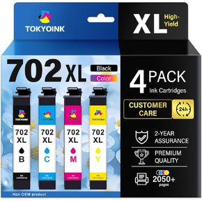 TOKYOINK 702XL Ink Cartridges Combo Pack Replacement for Epson 702 702XL T702 T702XL Ink Cartridges for Epson Workforce Pro WF-3720 WF-3730 Printer Ink Cartridges 702 (4 Pack)