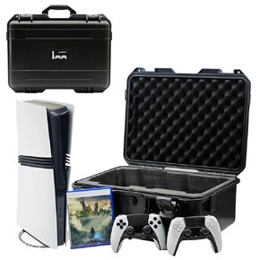 Hard Shell Travel Case Compatible with PlayStation 5 Slim Console, Controllers,Accessories-Waterproof PS5 Slim Carrying Case with Customized Foam for Both Standard and Digital Editions (FOR PS5 SLIM)