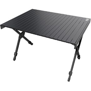 TIMBER RIDGE Folding Camping Table Adjustable Height, 4-6 Person Lightweight Aluminum Roll-up Table for Camping Outdoor Picnic BBQ Backyard Party Support 220 lbs, Black