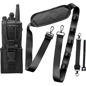 Radio Strap Holster with Anti-Sway Belt, Wide Strap, Soft Shoulder Pad, Adjustable Length, Durable Material, Compatible with Various Types of Walkie-Talkies.