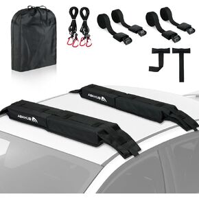 Abahub Car Soft Roof Rack Pads for Kayak,Canon,Surfboard,SUP Include 2 Tie Down Rope, 2 Quick Loop Strap, 2 Heavy Duty Tie Down Straps and a Storage Bag(Black)