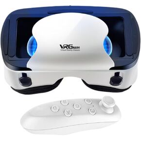 3D VR Headset, Virtual Reality 3D Glasses Headset, Android Compatible 5.0" to 7.0", HD Blu-ray Eye Protected, with Controller, for Mobile Games & Movies White