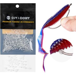 Bait Stoppers (300-Pack), Silicone Rubber Based Fishing Bait Keeper Retainer Beads for Securing Soft Plastic Lure onto Hook Shank