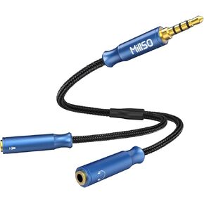 MillSO Headphone Mic Splitter 3.5mm Headset Adapter TRRS Male to 2 TRS Female [Nylon Braid & Young Series] Mic & Audio Y Splitter Cable for Gaming Headset to PC, Xbox, Laptop, PS4, PS5