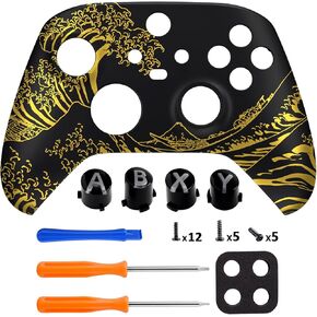eXtremeRate The Great Golden Wave Off Kanagawa Pattern Shell for Xbox Series X|S+Custom ABXY Replacement Buttons for Xbox Series X/S Controller