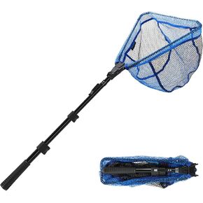 SANLIKE Fishing Net Folding Landing Net with Extra Long Telescoping Pole Handle, 37-98.4inch Rubber Coated Fishing Net for Easy Catch Release, Fish Net for Kids and Adults, 98.4"/ 71"/ 50.4"/ 43"/ 37"