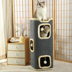 منزل القط من 4 مستويات للقطط الداخلية ، مع سرير القط وحصيرة السيزال ، و Cat House قابلة للخدش ، وكرات معلقة تفاعلية متعددة ، وأثاث سرير القمامة لحيوانات أليفة متعددة والقطط الكبيرة ، والبيج والأخضر