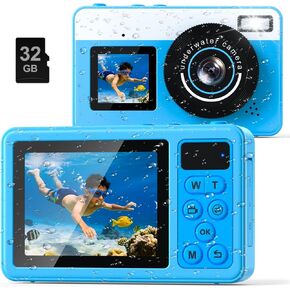 4K Underwater Digital Camera 48MP Waterproof Camera,10FT Floating Camera for Snorkeling,Surfing,Swimming and Kayaking,Dual-Screen Selfie,Autofocus,18X Zoom,Fill Light,32GB Card,Type-C Rechargeable