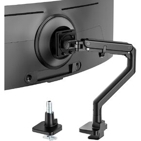 monTEK Heavy-Duty Monitor Arm for 17-57" Ultrawide Curved Screen, Supports up to 59.4 lbs, Adjustable Gas Spring Arm, 75/100 VESA Mount, Clamp & Grommet Desk Monitor Mount Single, White