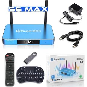2025 New Generic Smart S6-MAX TV Box, 4G RAM + 64G ROM, Blue, 1 Voice Remote Control, 1 Removable Storage USB Flash Drive, 1 HD Data Cable, 1 Mini Keyboard