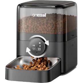 oneisall Automatic Cat Feeder, Stable Structure Design Timed Cat Feeder 3L for Dry Food, Dual Power Cat Food Dispenser with Desiccant Bag, Programmable, 1-6 Meals Per Day Automatic Pet Feeder
