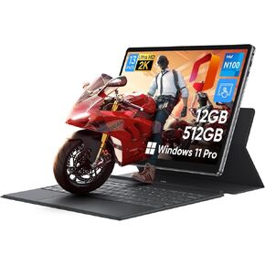 2-in-1 Laptop/Tablet Computer with Keyboard, 13" 2K (2160x1440) IPS Touchscreen, 12GB RAM 512GB NVMe SSD, Intel N100 Quad-Core Processor, Win 11, 2.4/5G WiFi/BT5.0, Full-Featured USB-C