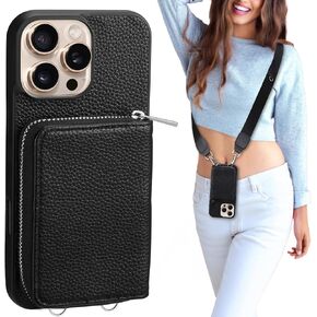 XANGNIER Wallet Case for iPhone 16 Pro Max, RFID Blocking PU Leather Crossbody Phone Purse with Card Holder, Zipper Pocket, Wrist Strap & Adjustable Lanyard for Women 6.9" 5G,Green
