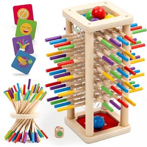 Nene Toys Ballfall, Montessori Toy from 3 Years - Educational Board Game with Colourful Sticks, Dice & Cards - Wooden Toy for Boys and Girls 3-9 Years - Children's Game from 3 Years