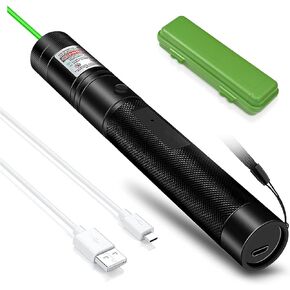 Green Presentation Pointer High Power Long Range with USB Cable, Rechargeable Green Beam Light Flashlight with Adjustable Focus for Night Astronomy, Outdoor Work, Pet Interaction, Conference
